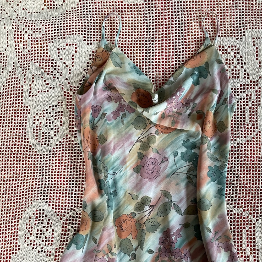 SOLD Vintage Early 90s- y2k Cowl Neck Floral Painted Mini Dress